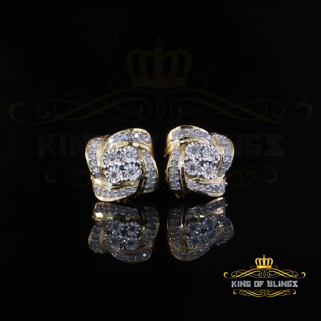 King of Blings-0.25ct Diamond 925 Sterling Silver Yellow for Men's & Women Stud SWRILL Earrings