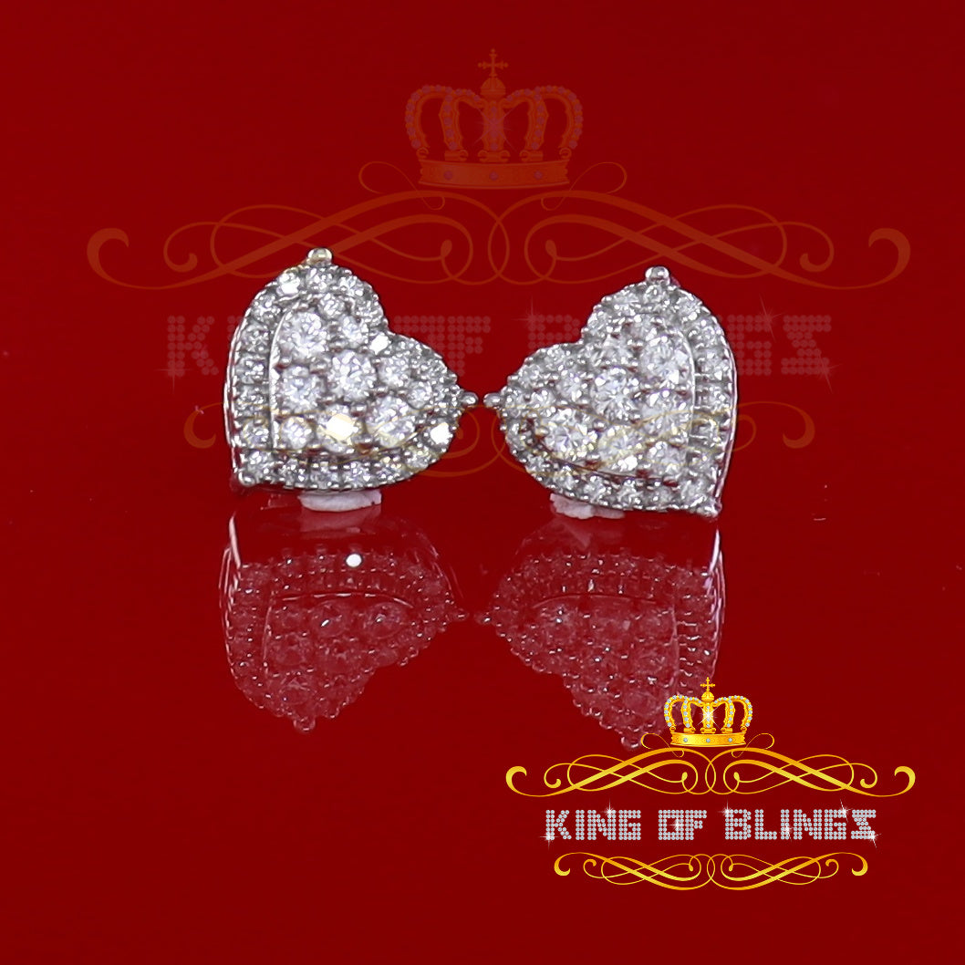 King of Blings- 1.18ct Cubic Zirconia 925 White Sterling Silver Women's Hip Hop Heart Earrings KING OF BLINGS