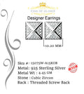 King of Blings- White 925 Silver Screw Back 2.19ct Cubic Zirconia Women Hip Hop Square Earrings KING OF BLINGS