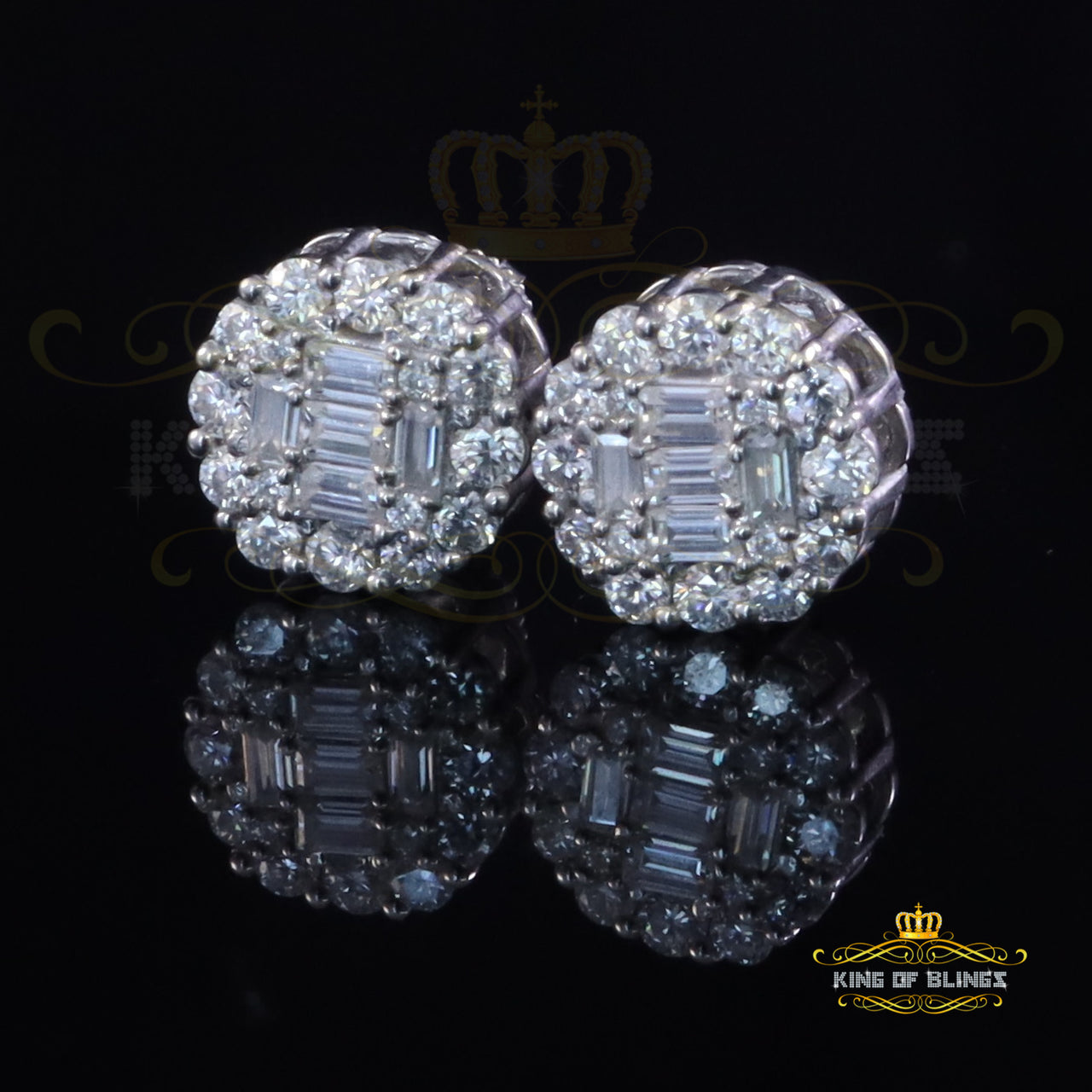 King of Bling's Men's/Womens White Silver 1.50ct VVS 'D' Moissanite Round Stud Earrings King of Blings