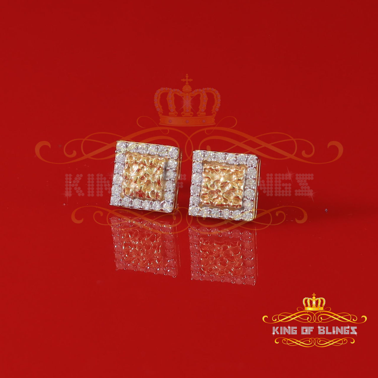 King  of Bling's 1.00ct Moissanite Yellow 925 Sterling Silver Women's Square Shape Nugget Earring