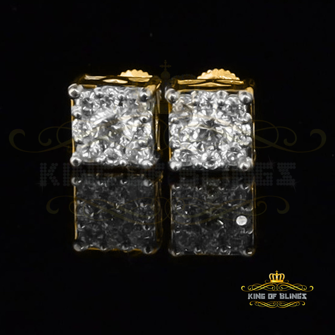 King of Bling's 925 Yellow Silver 0.38ct Cubic Zirconia Women's & Men's Hip Hop Square Earrings KING OF BLINGS