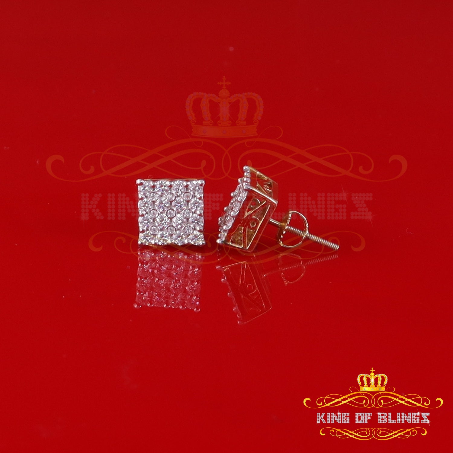 King  of Bling's Men's/Womens 925 Sterling Silver Yellow 1.00ct VVS 'D' Moissanite Stud Earrings KING OF BLINGS
