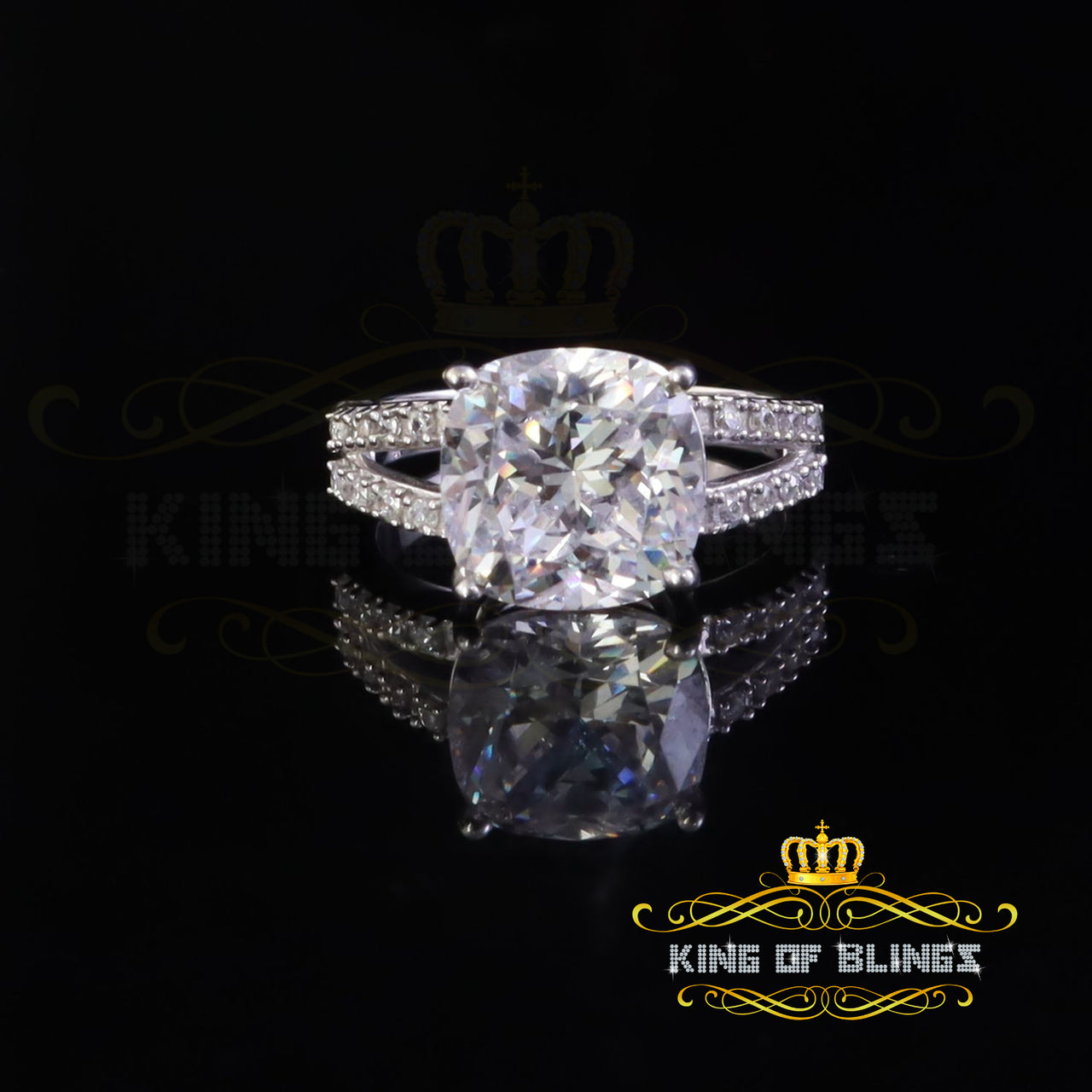 King Of Bling's9 Cubic Zirconia White Cushion Cut 925 Silver With Womens Engagement Ring SZ 7.5