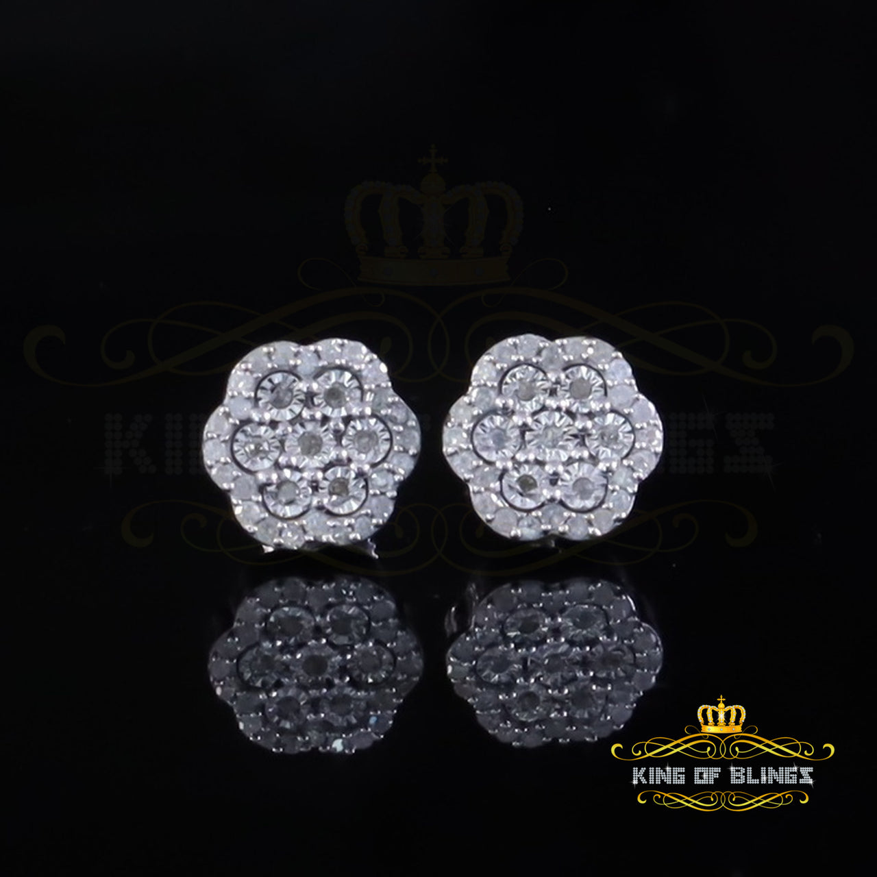 King Of Bling's Miracle Setting 0.25ct Diamond 925 Silver White for Men's & Women Stud Earrings