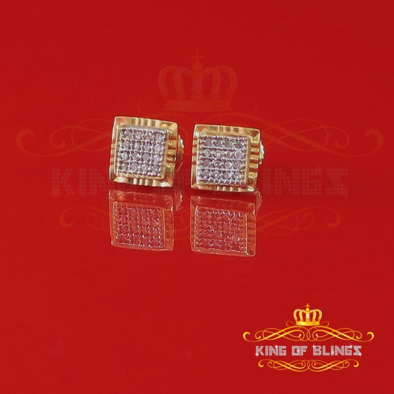 King Of Bling's 10K Yellow Gold Real Diamond 0.10CT Mens /Womens Square-Shape Stud Earring