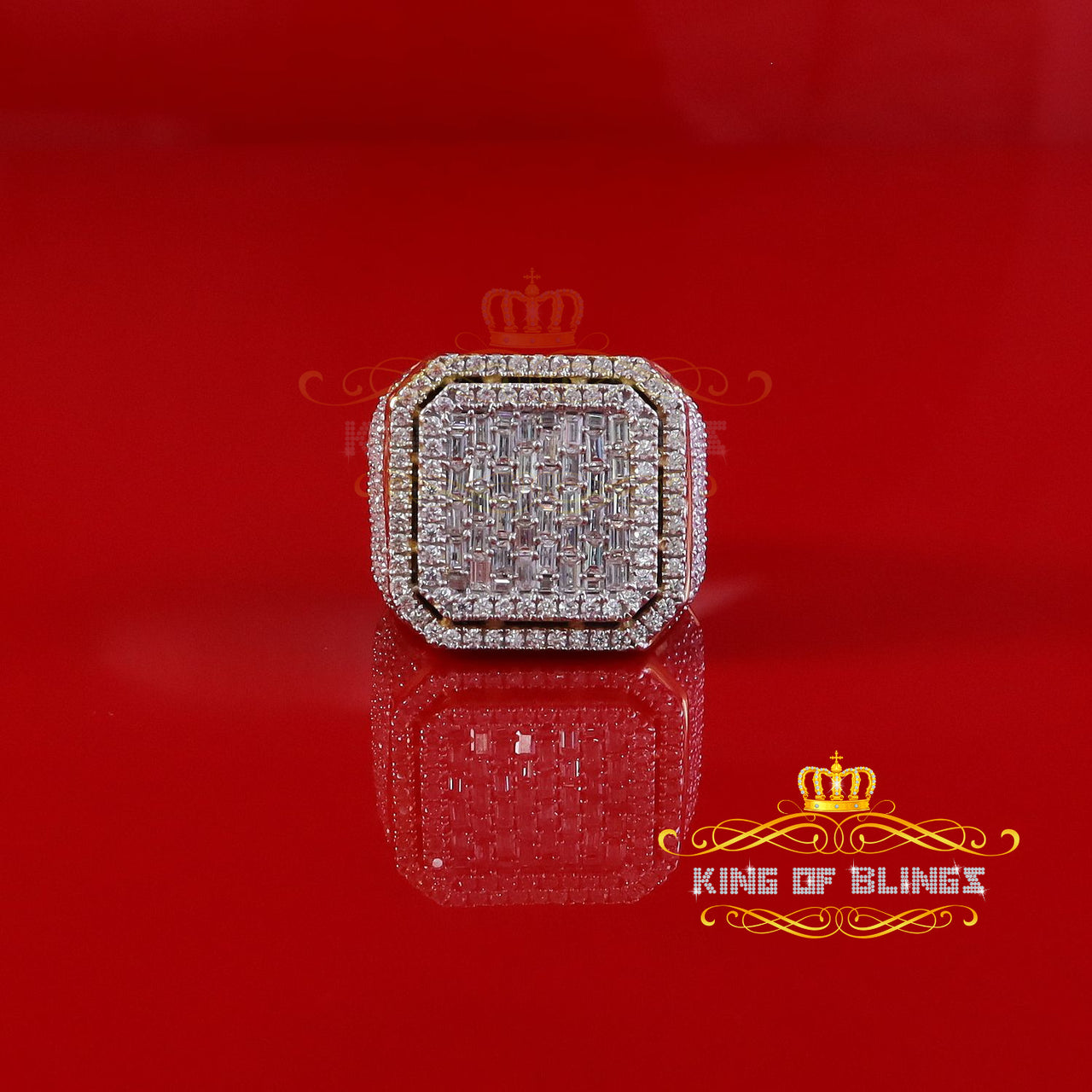 King of Bling's Men's 925 Sterling Silver 6.50ct VVS 'D' Yellow Moissanite Square Rings SZ 10