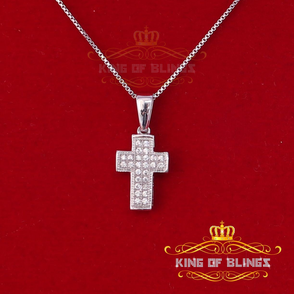 King Of Bling's Beautiful CROSS Shape Sterling White Silver Pendant with 0.26ct Cubic Zirconia