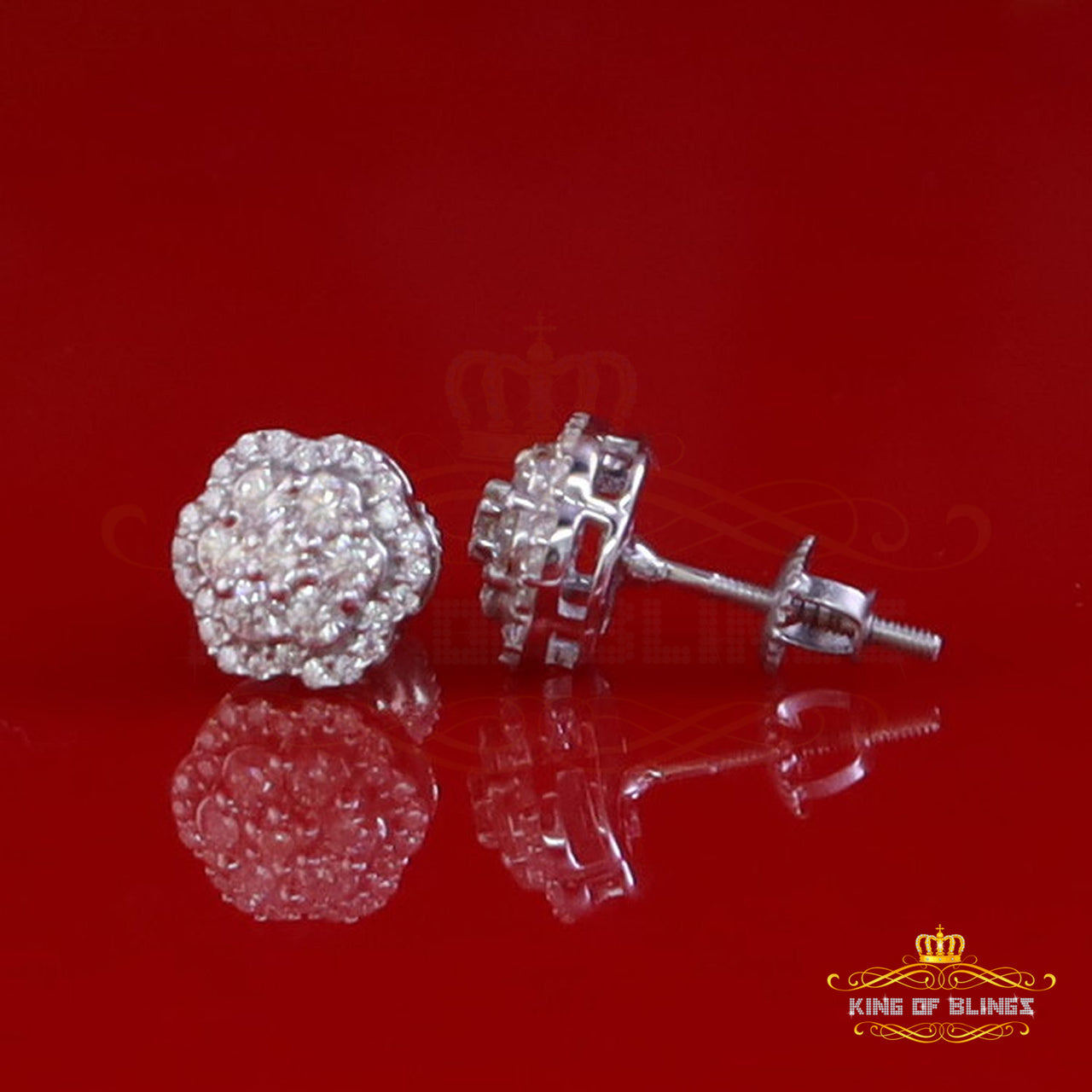 King of Bling's Men's & Women's 0.50ct Floral Earrings Moissanite 925 Sterling Silver White