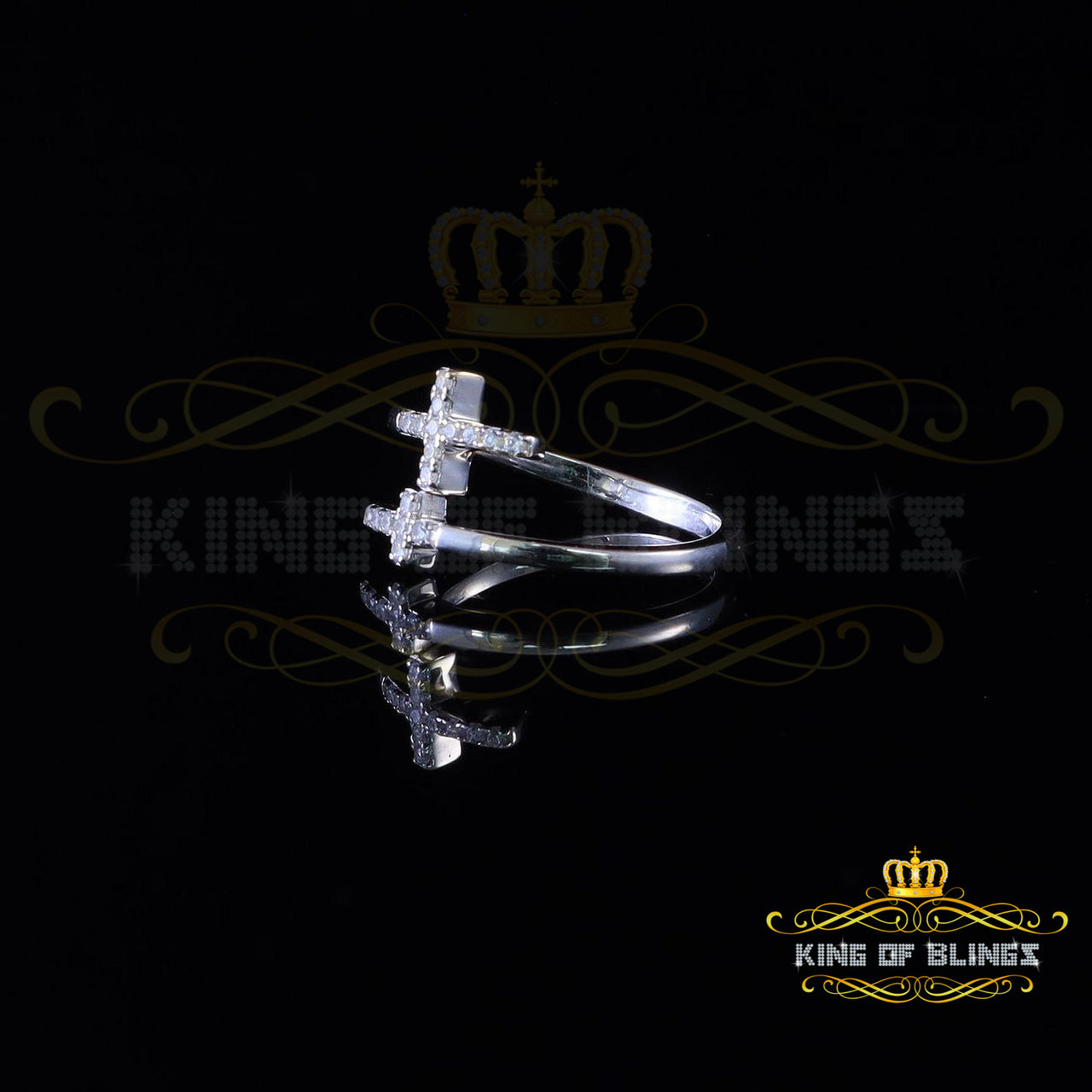 King Of Bling's925 Sterling White Silver 0.22CT Cubic Zirconia Cross Shape Womens Ring Size 7.5