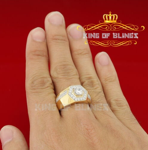 King Of Bling's 925 Yellow Silver Cubic Zirconia 2.50ct Men's Adjustable Ring From Size 8 to 10 KING OF BLINGS