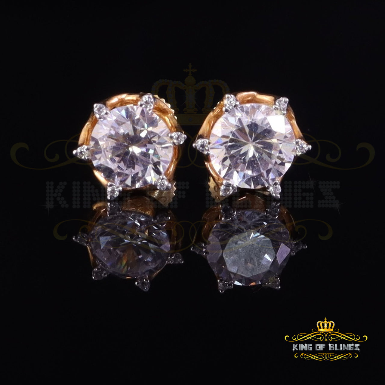 King  of Bling's Men's/Womens 925 Silver Yellow 1.50ct VVS 'D' Moissanite Round Stud Earrings KING OF BLINGS