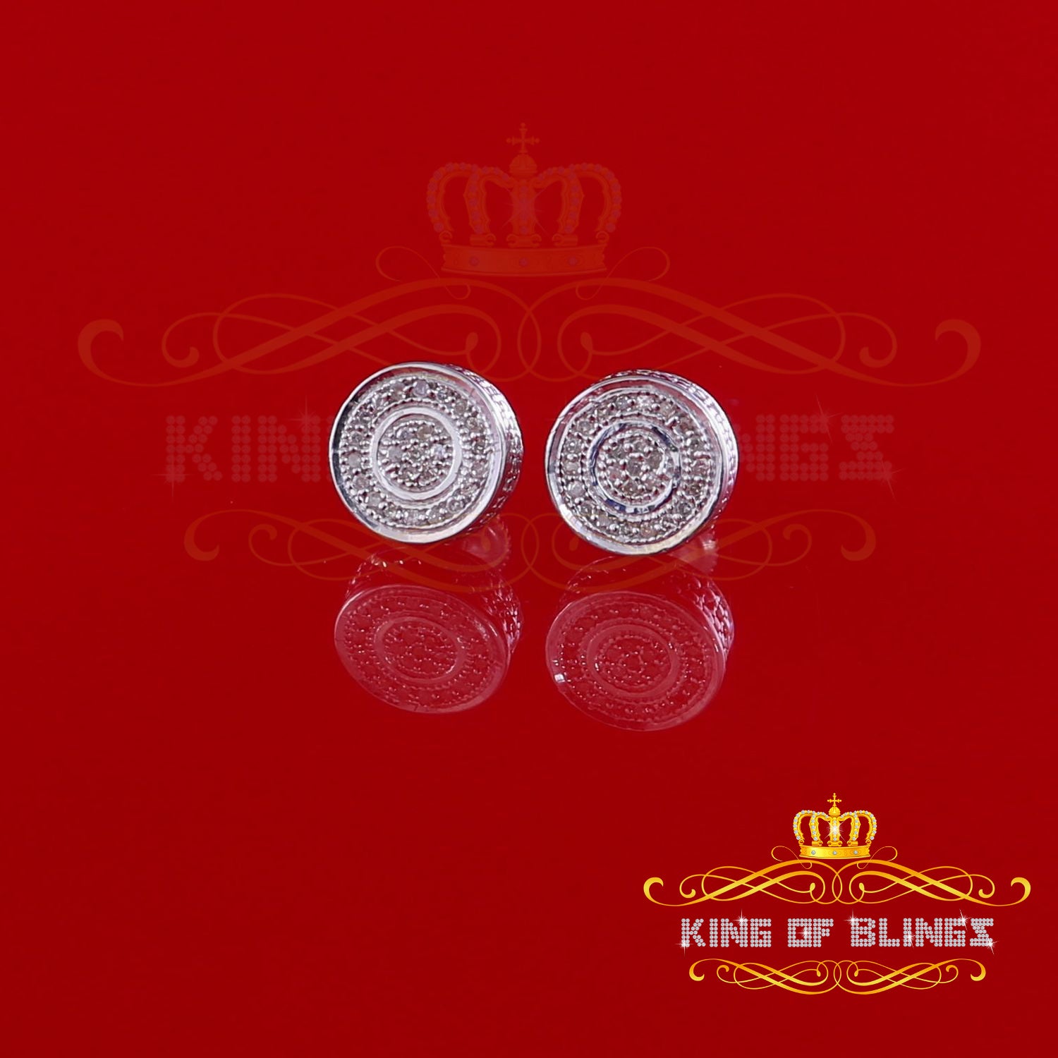 King Of Bling's 0.10ct Diamond 925 Sterling Silver White For Men's / Women's Round Style Earring KING OF BLINGS
