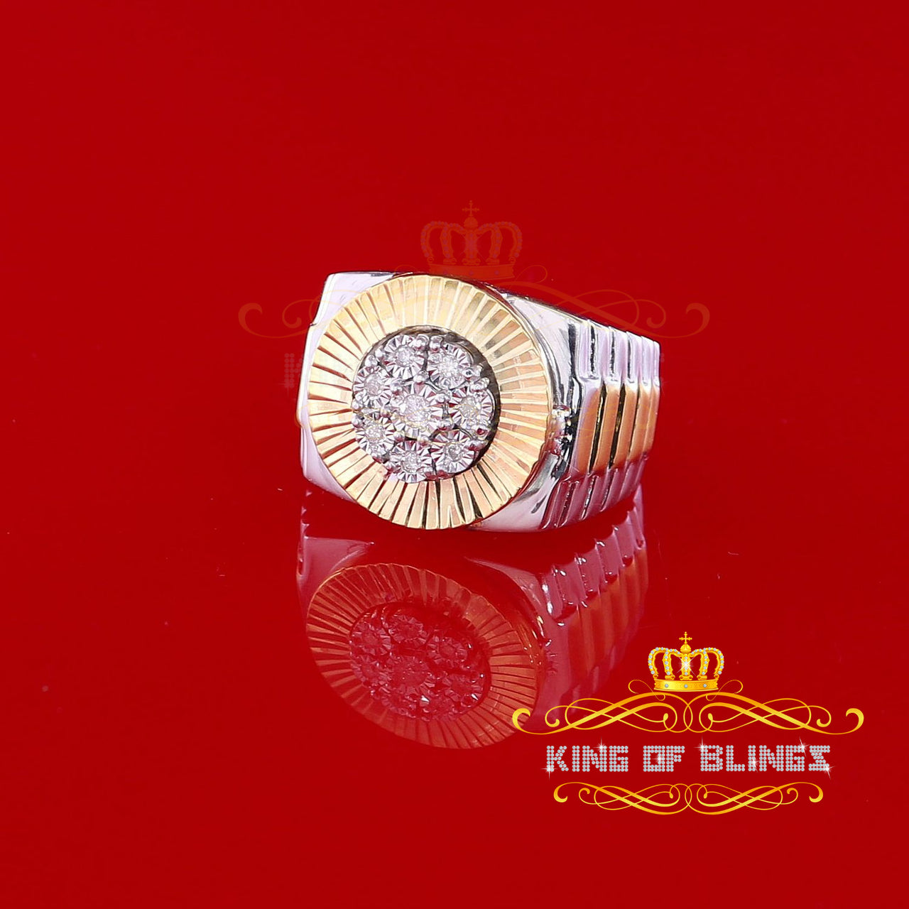 King Of Bling's 0.15CT Real Diamond Men's Sterling Silver Two Tone Ring Size 9 in White