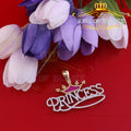King Of Bling's 3ct Real Moissanite 925 Silver "PRINCESS" with Pink Enamel CROWN Yellow Pendant KING OF BLINGS