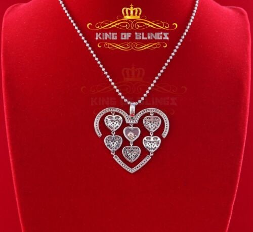 King Of Bling's Many White Hearts Sterling Silver Floating Pendant Iced Out with Cubic Zirconia KING OF BLINGS