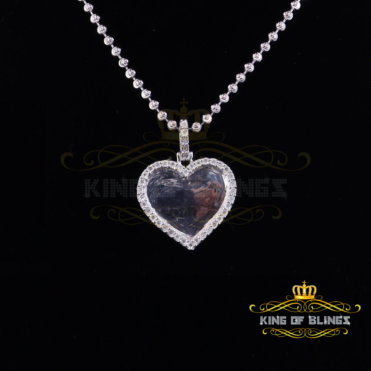 King Of Bling's KOB Real 0.10ct Diamond White 925 Sterling Silver 1" Heart PICTURE Charm Pendant