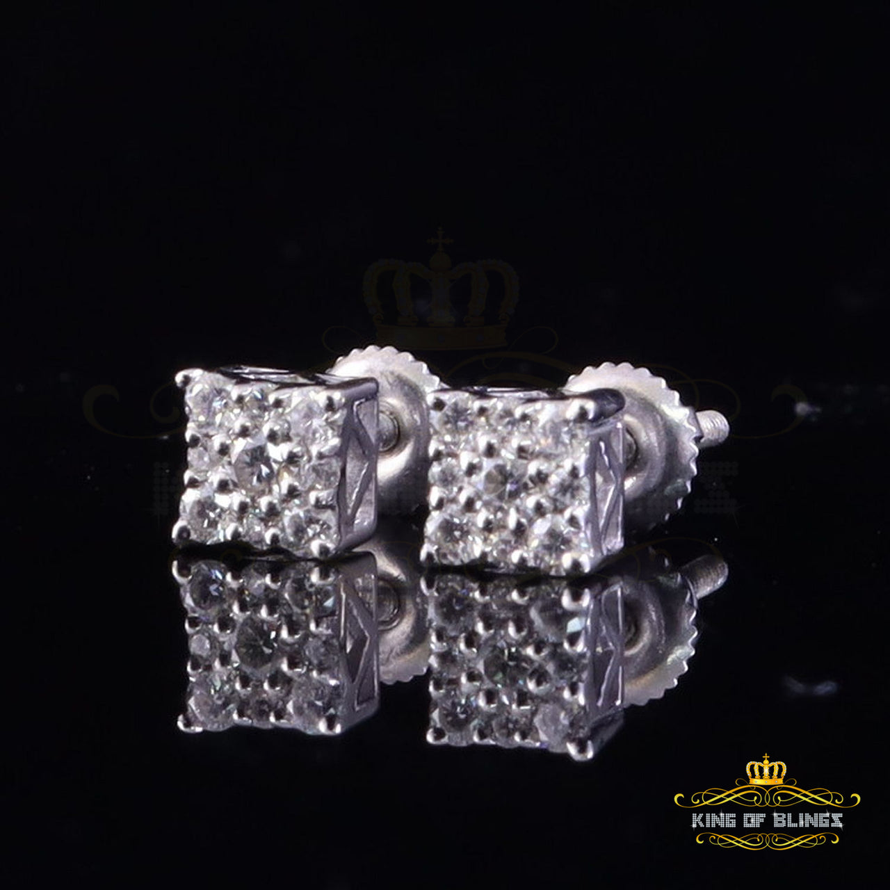 King of Bling's Mens & Womens 0.25ct Square Earrings Moissanite 925 Sterling Silver White