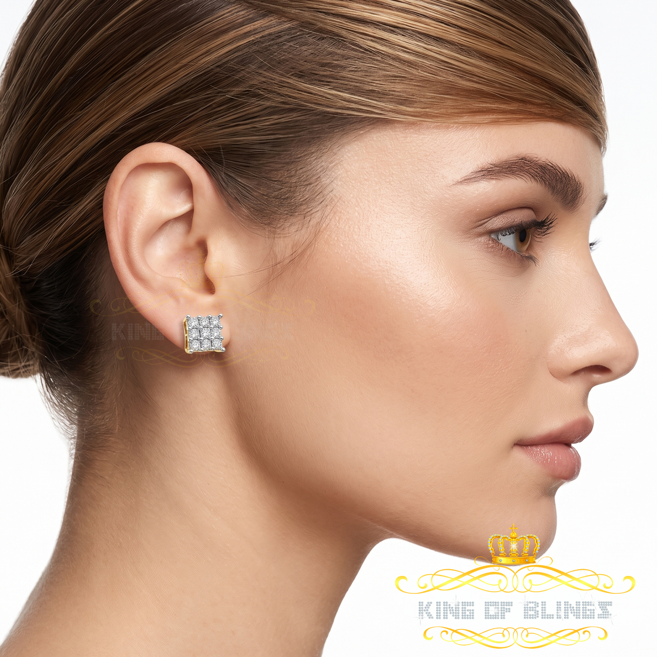 King of Blings-0.08 ct Diamond Hip Hop Women's & Men's Stud Earrings 925 Yellow Sterling Silver