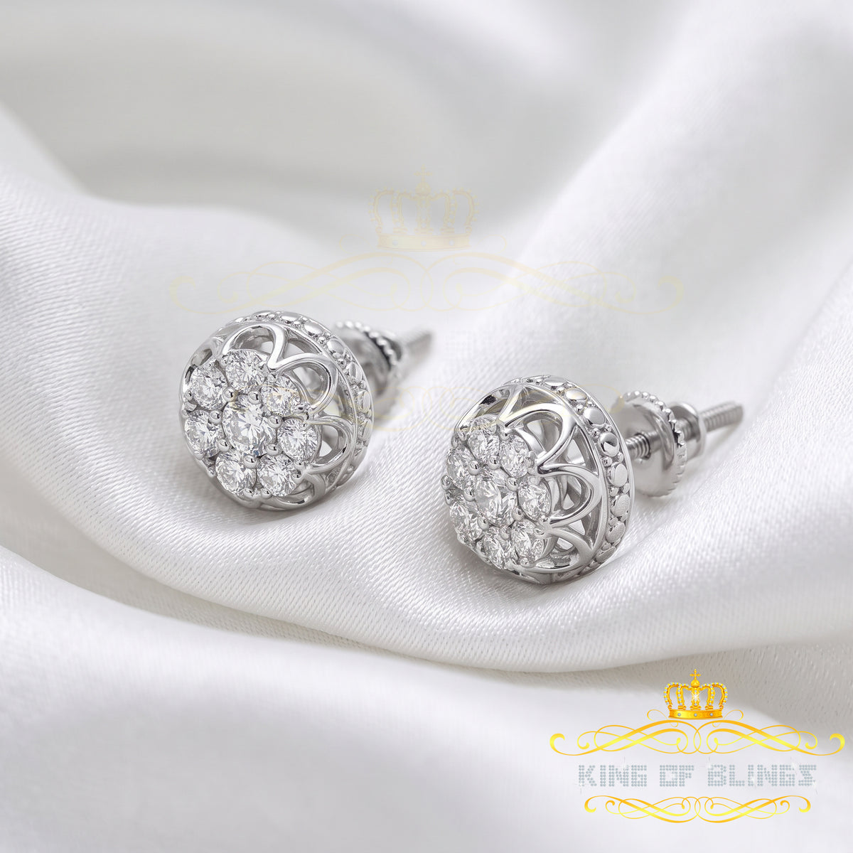 King of Bling's 1.14ct Cubic Zirconia 925 White Silver Women's & Men's Hip Hop Flower Earrings KING OF BLINGS