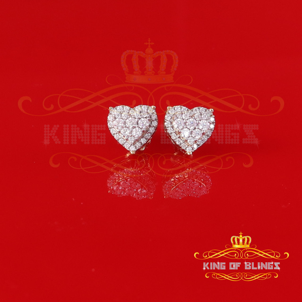 King  of Bling's Men's/Womens 925 Silver Yellow 1.00ct VVS 'D' Moissanite 3D Heart Stud Earrings KING OF BLINGS