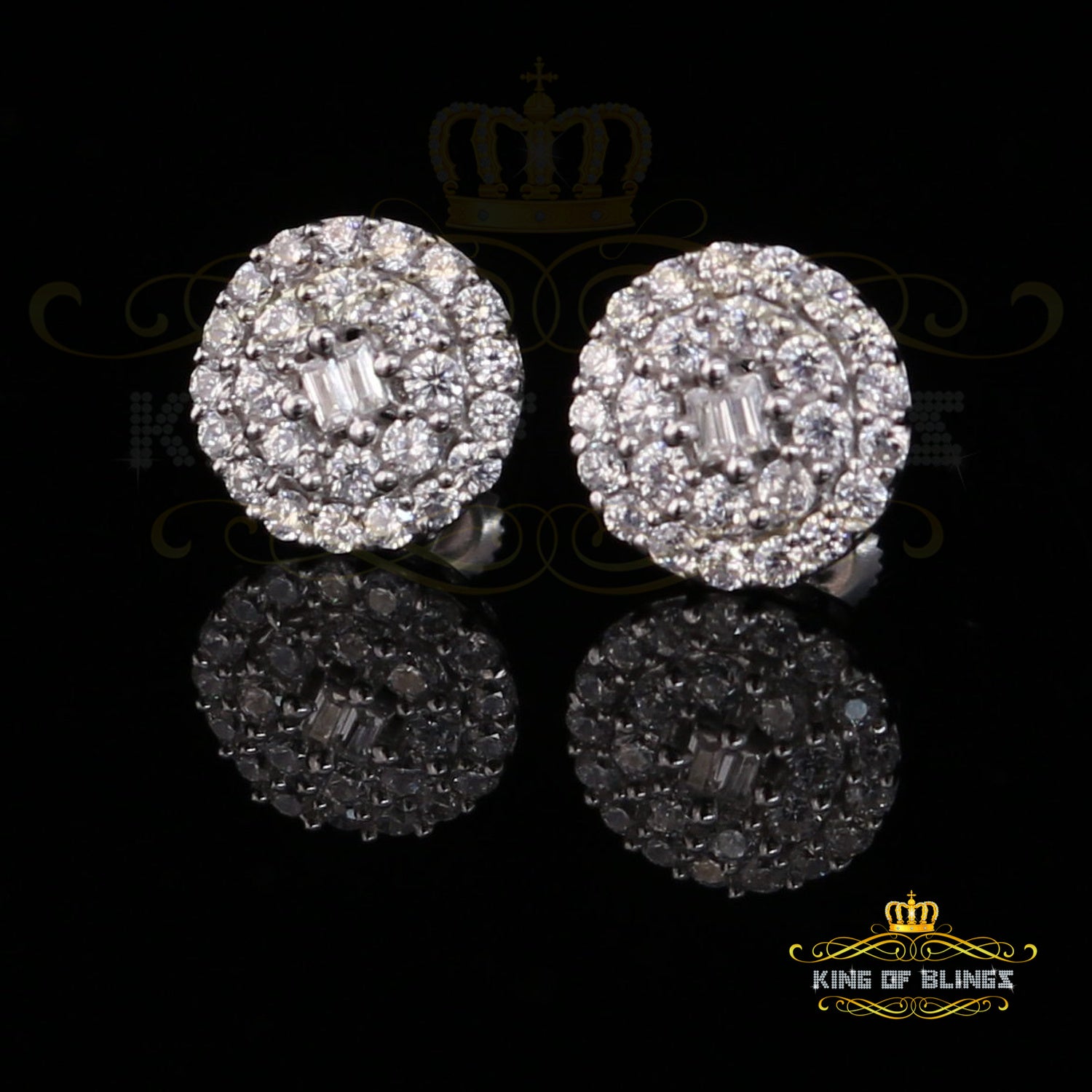 King of Blings- Aretes Para Hombre 925 White Silver 1.86ct Cubic Zirconia Round Women's Earrings KING OF BLINGS