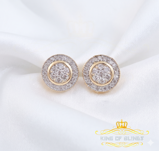 King of Bling's Aretes Para Hombre 925 Yellow Silver 1.59ct Cubic Zirconia Round Women's Earring