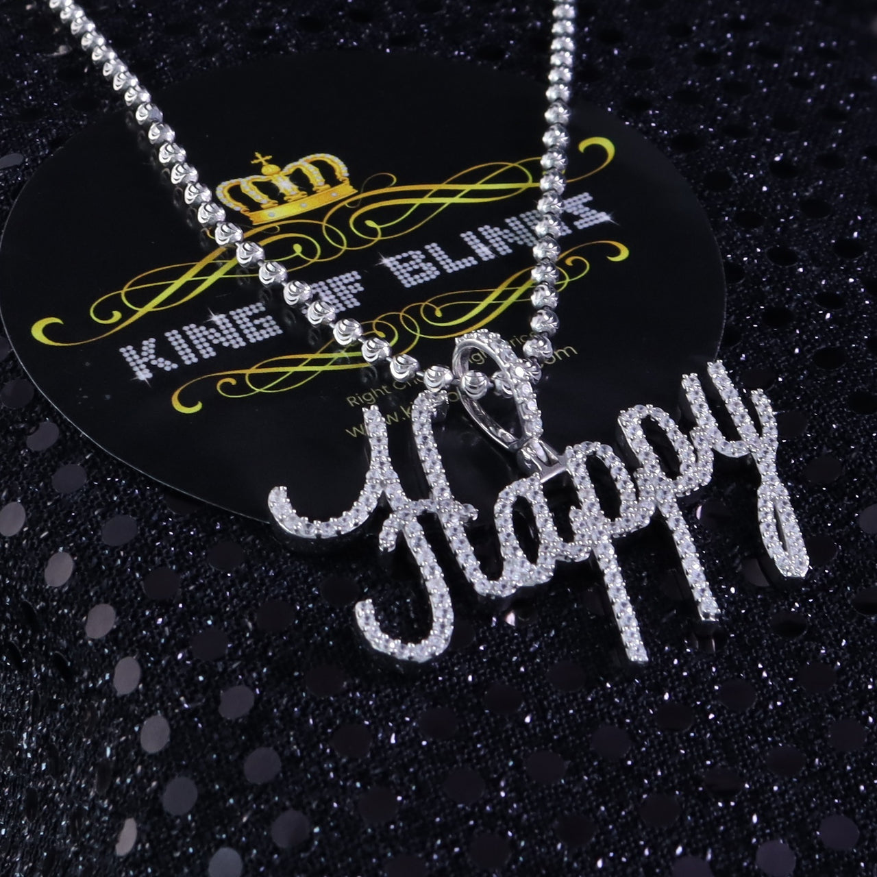 Create Your Own Custom Design in 925 Sterling Silver 2.00inch 'HAPPY' Pendant  Cubic Zirconia KING OF BLINGS