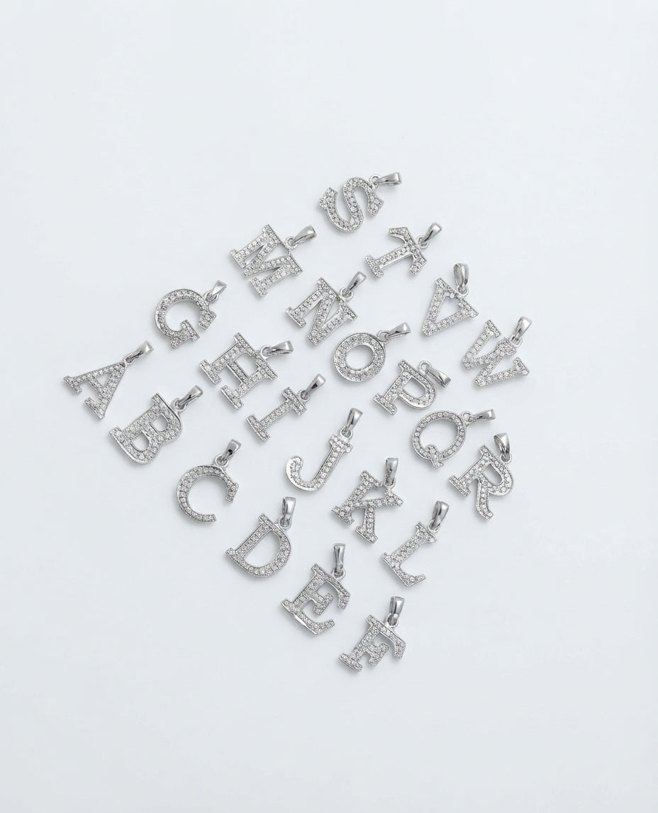King Of Bling's Attractive Sterling SilverAll Alphabet Letter White Pendant with Cubic Zirconia KING OF BLINGS