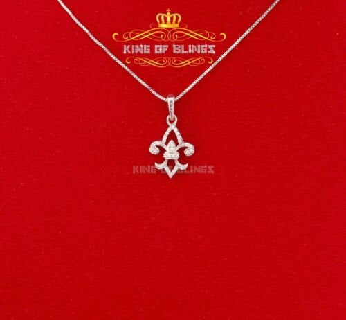 King Of Bling's 925 Sterling Silver Fleur De Lis Shape White Pendant with 0.30ct Cubic Zirconia