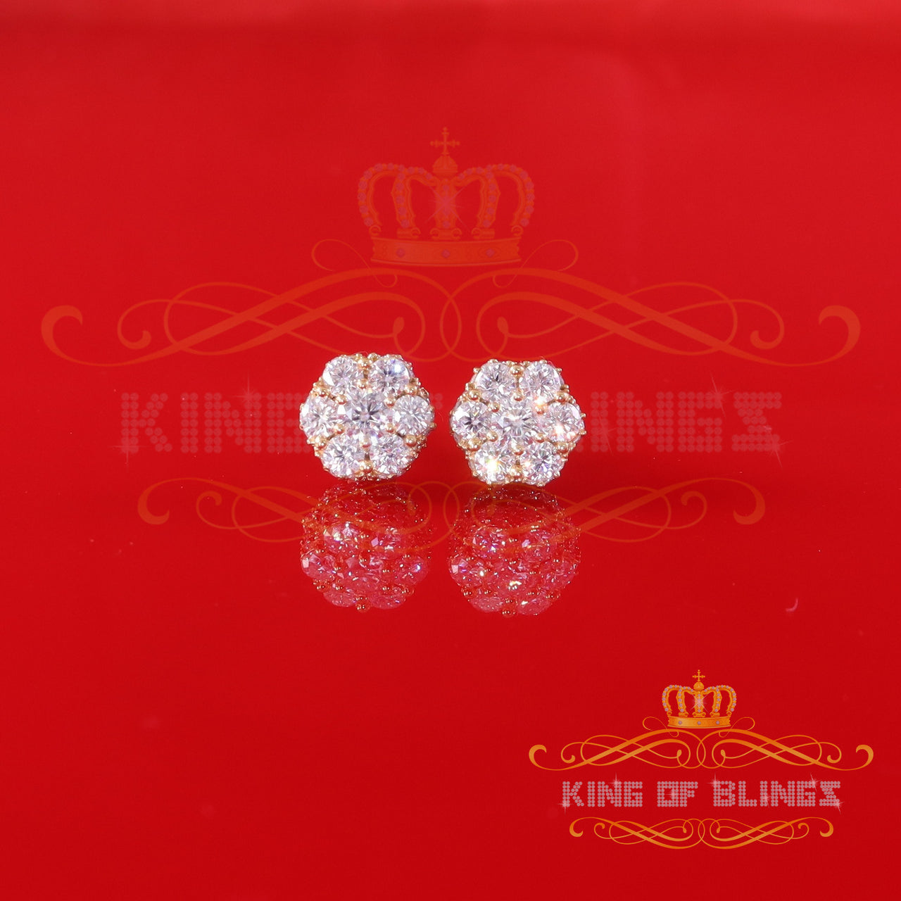 King  of Bling's Men's/Women's 925 Silver Yellow 2.00ct VVS 'D' Moissanite 7 Floral Stud Earrings KING OF BLINGS