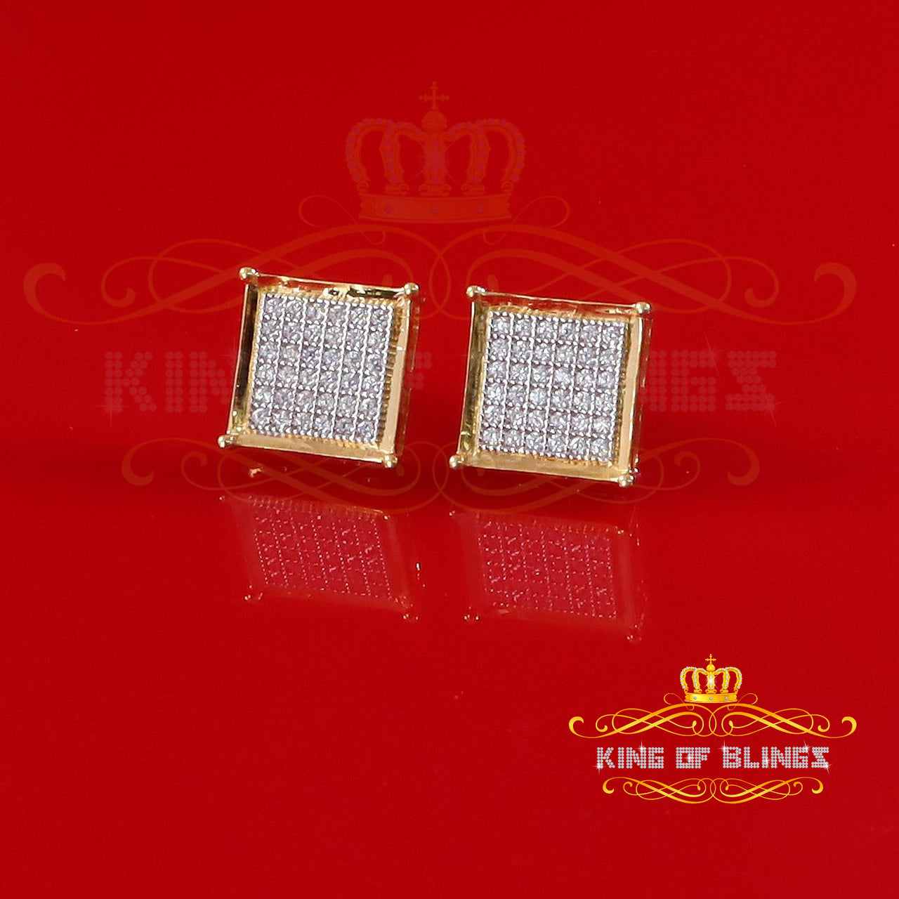 King of Bling's 925 Yellow 0.72ct Silver Cubic Zirconia Women's & Men's Hip Hop Square Earrings