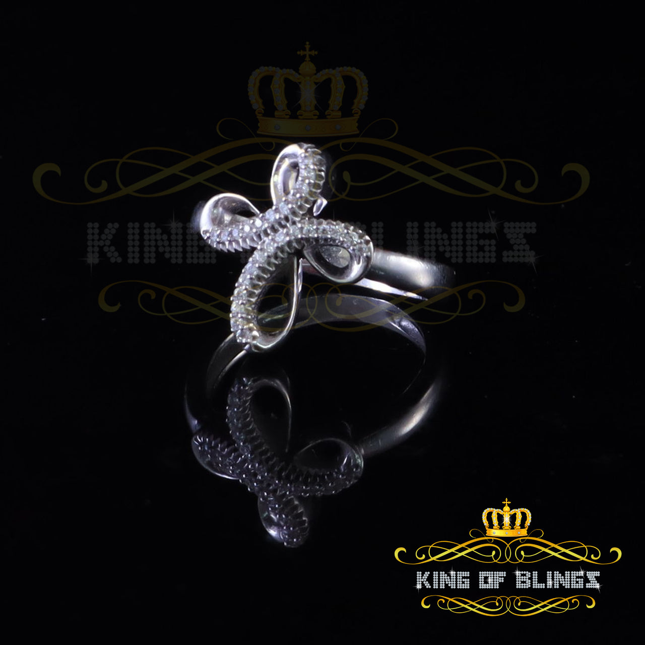 King Of Bling'sCubic Zirconia 0.20ct White Silver Set Womens Cross Ring Size 7