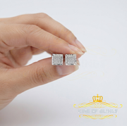 King Of Bling's 0.05ct Diamond For White 925 Sterling Silver Men's & Women's Square Earrings KING OF BLINGS