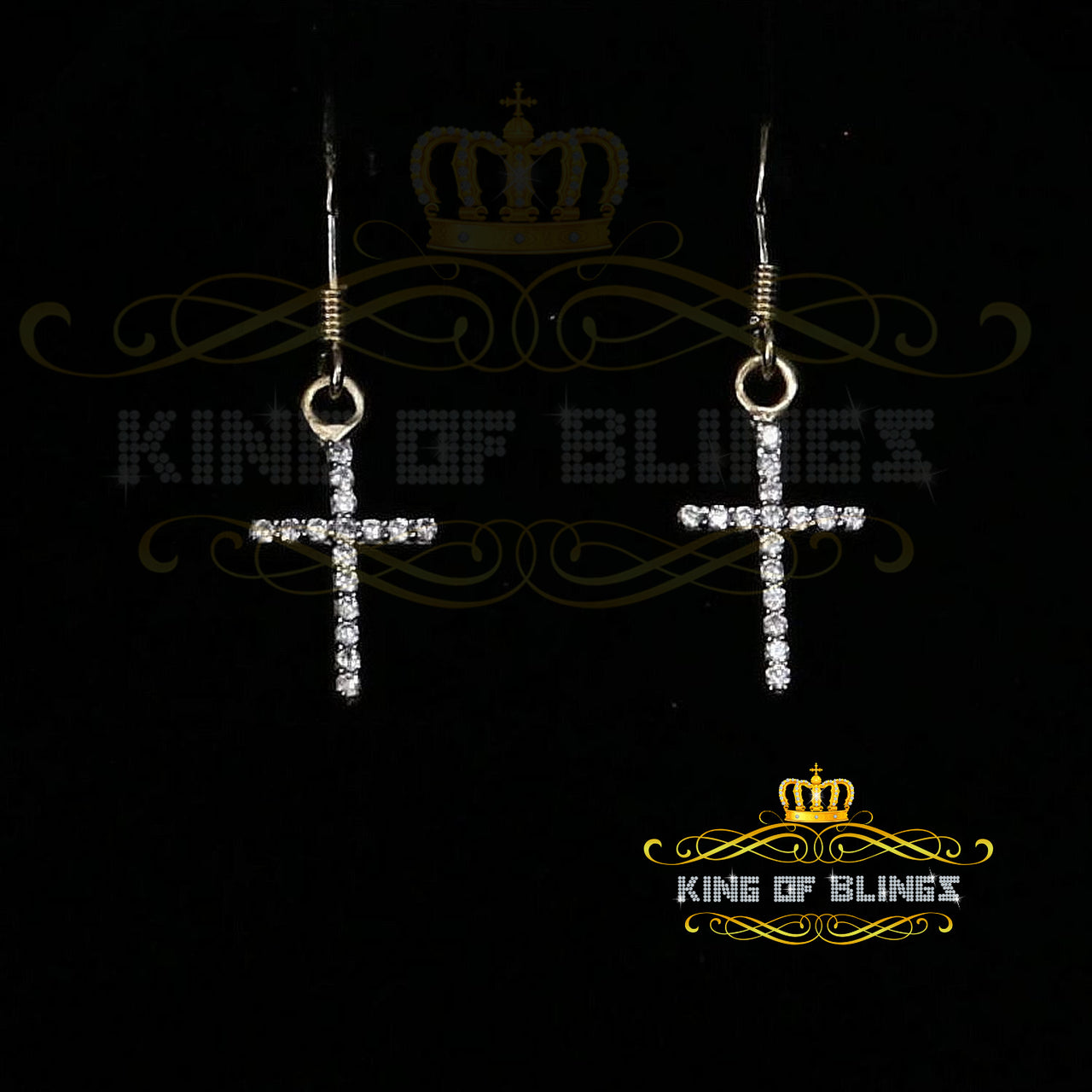 King of Bling's Yellow 0.40ct Sterling 925 Silver Hip Hop Cross Dangling Women's & Men's Earring