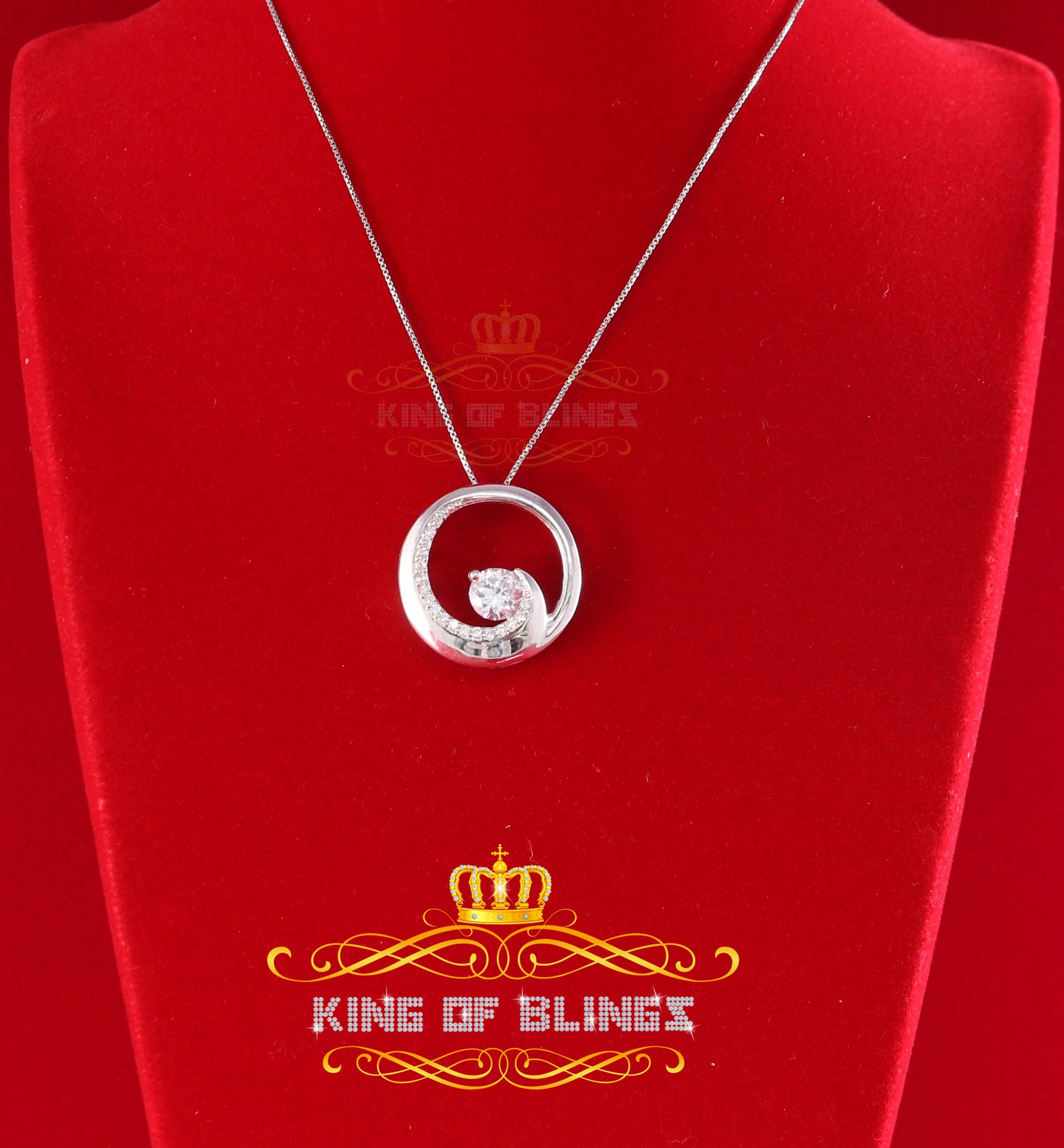 King Of Bling's Fancy Circle Shape 2.50ct Sterling Silver White Pendant Cubic Zirconia Stone KING OF BLINGS