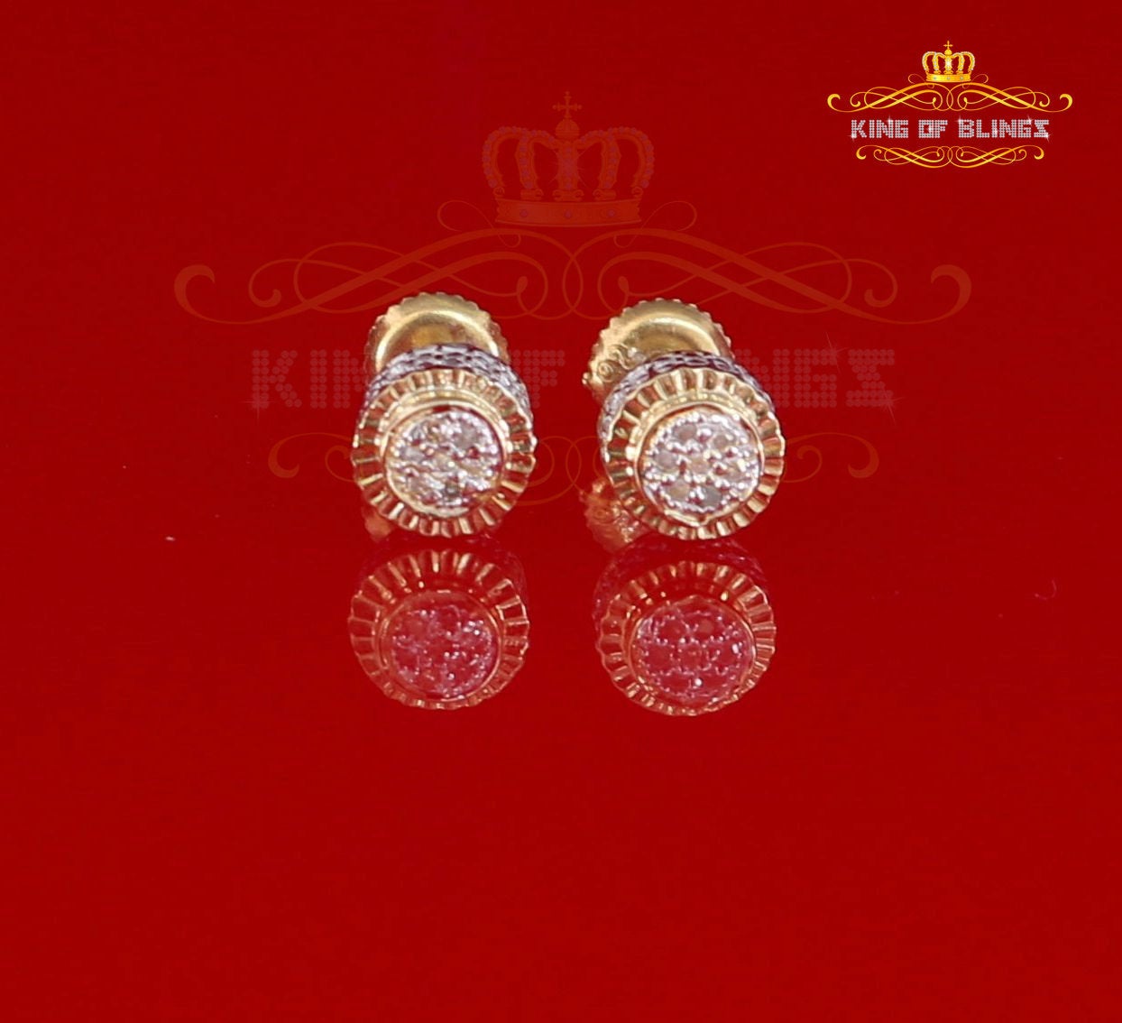 King of Blings-925 Sterling Silver 0.05ct Diamond For Women's/ Men's Yellow Stud Round Earrings