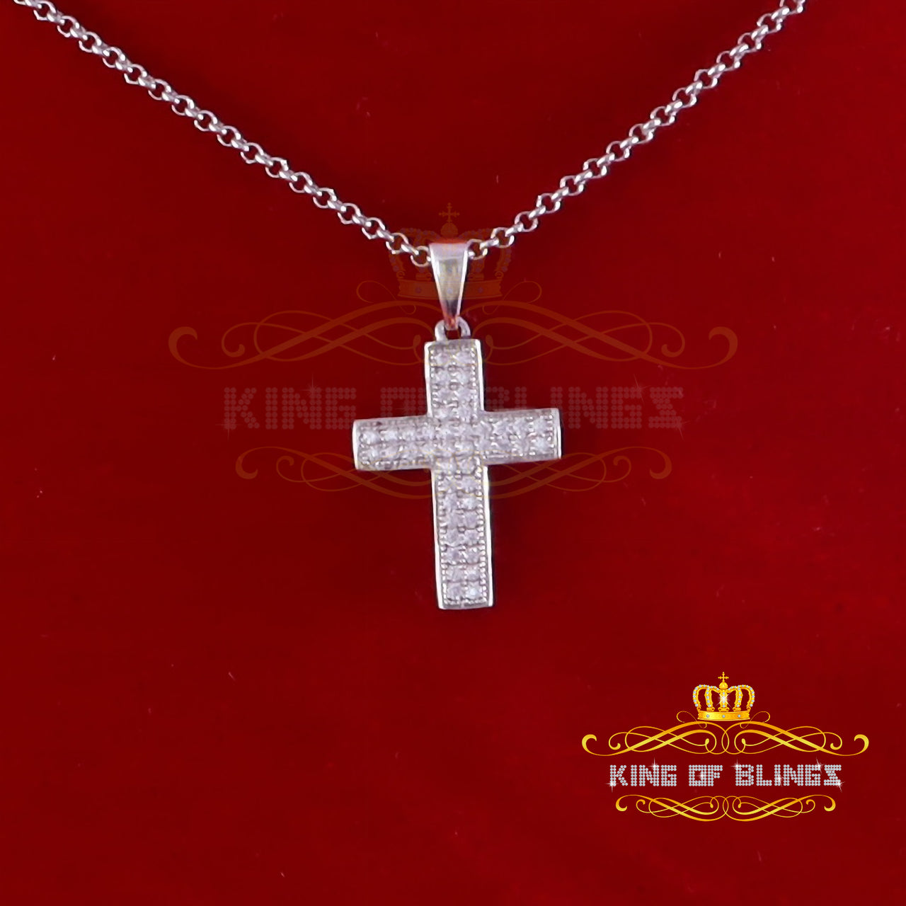 King Of Bling's White Fancy 925 Sterling Silver CROSS Shape Pendant with 0.44ct Cubic Zirconia