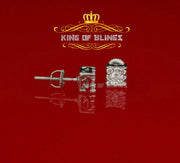 King of Bling's Hip Hop 925 White Silver Screw Back 0.6ct Cubic Zirconia Women's Square Earrings KING OF BLINGS
