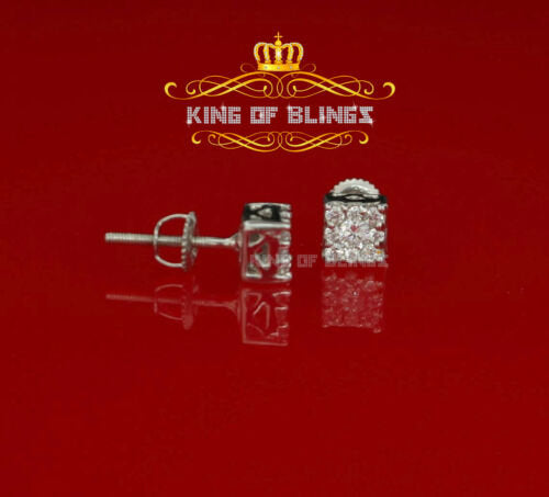 King of Bling's Hip Hop 925 White Silver Screw Back 0.6ct Cubic Zirconia Women's Square Earrings KING OF BLINGS