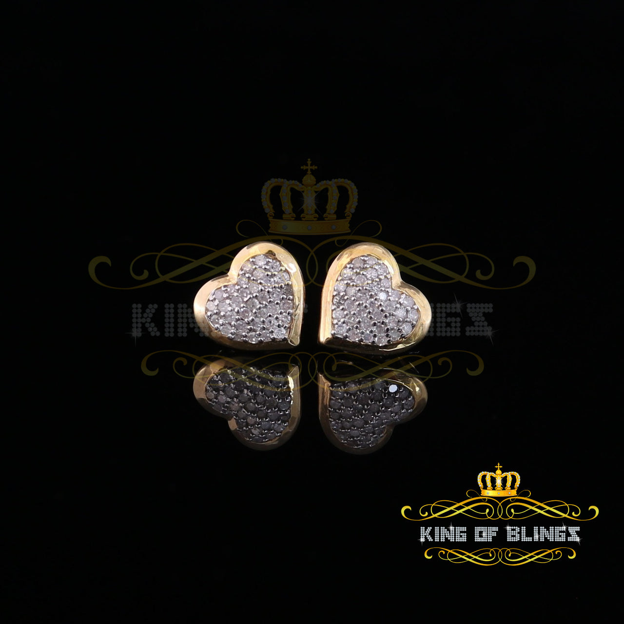 King of Blings-Aretes Para Hombre Heart 925 Yellow Silver 0.25ct Diamond Women's /Men's Earring KING OF BLINGS