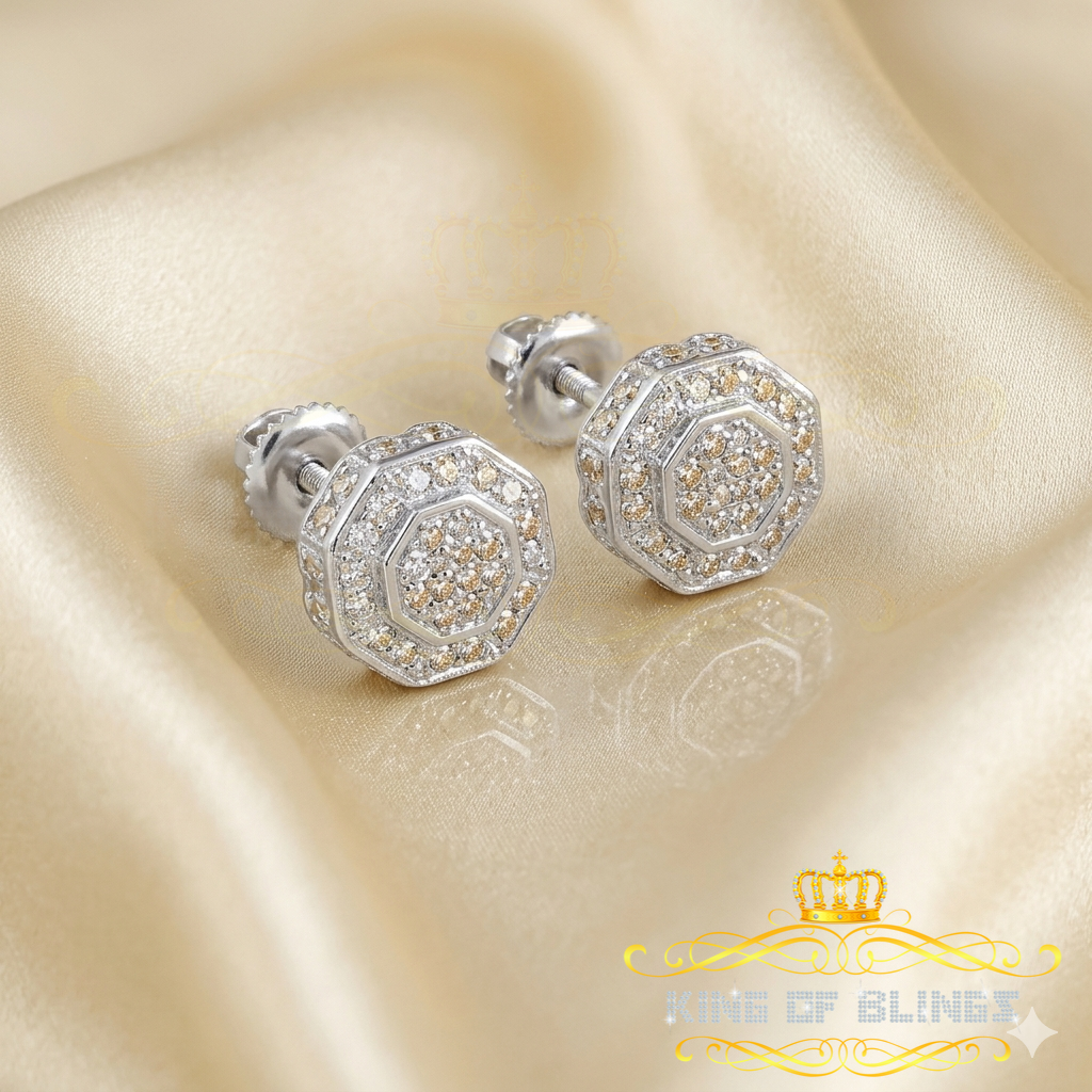 King Of Bling's 925 White Sterling Silver 0.10ct Diamond Hexagon Men's/Women's Stud Earrings