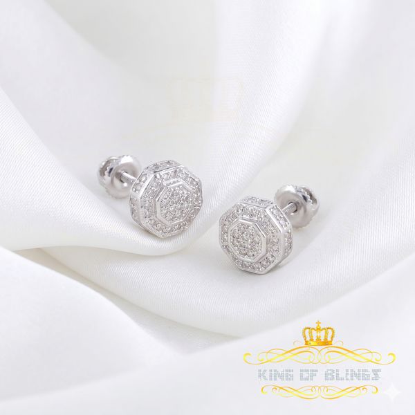 King Of Bling's 925 White Sterling Silver 0.10ct Diamond Hexagon Men's/Women's Stud Earrings