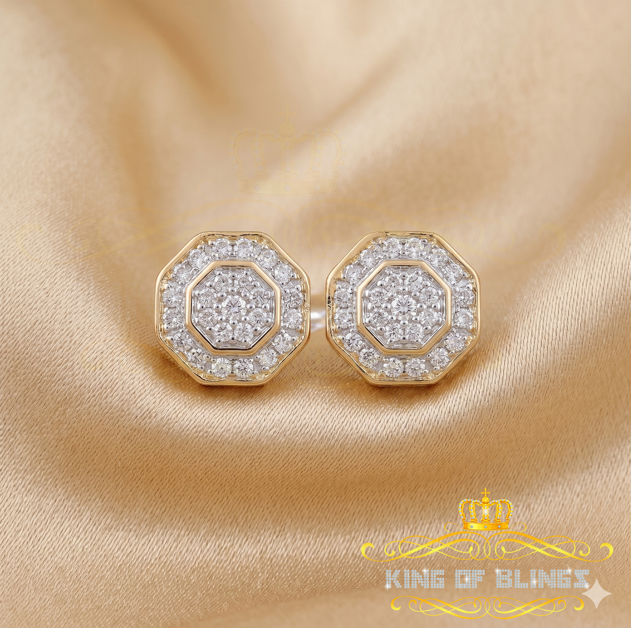 King of Blings-Women's Stud In 925 Yellow Sterling Silver 0.10ct Diamond Stud Men's Earrings