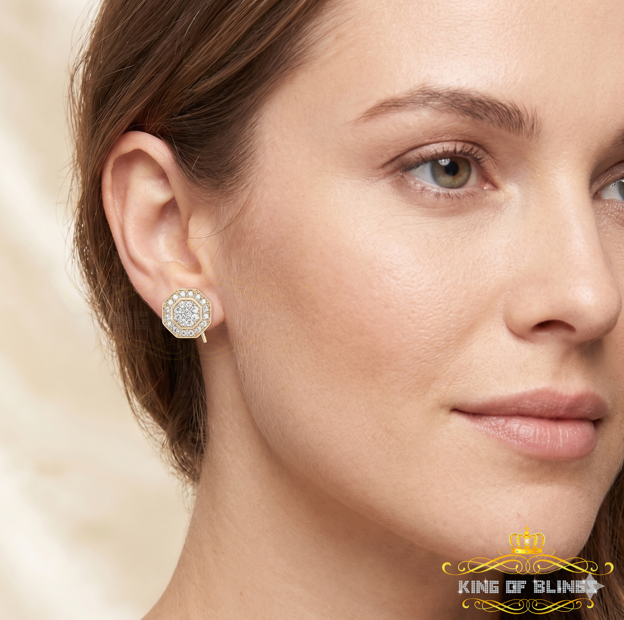 King of Blings-Women's Stud In 925 Yellow Sterling Silver 0.10ct Diamond Stud Men's Earrings