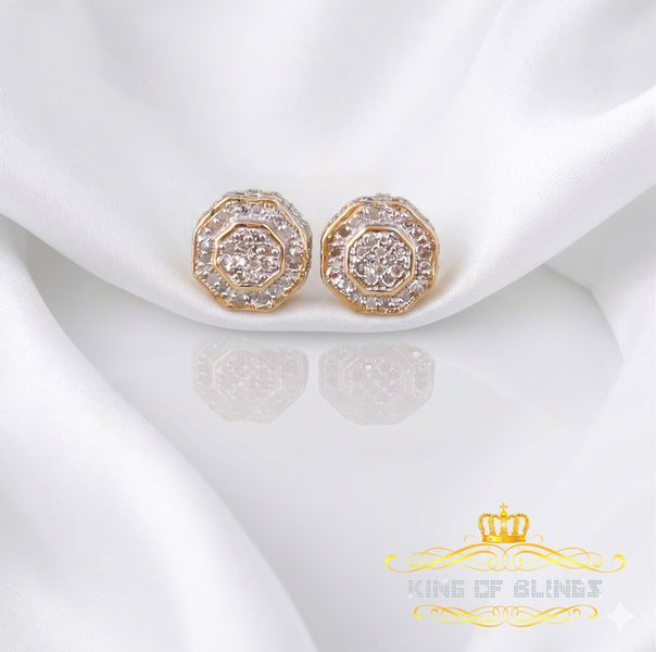 King of Blings-Women's Stud In 925 Yellow Sterling Silver 0.10ct Diamond Stud Men's Earrings