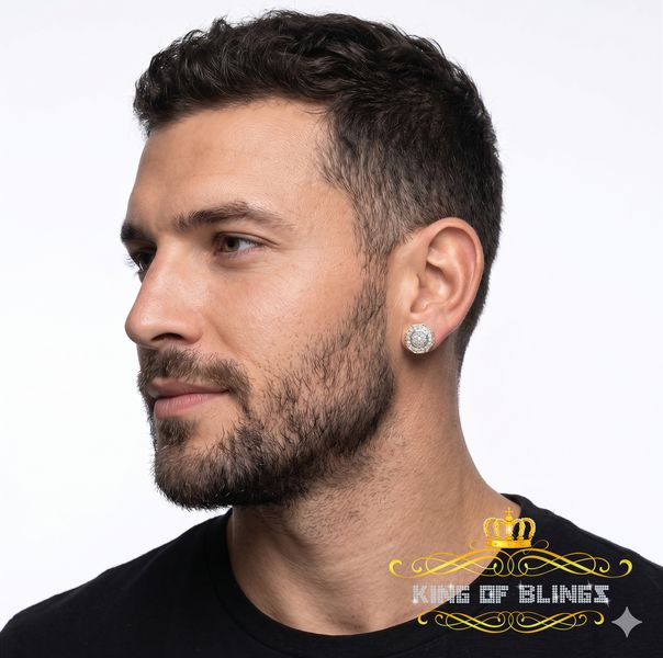 King of Blings-Women's Stud In 925 Yellow Sterling Silver 0.10ct Diamond Stud Men's Earrings