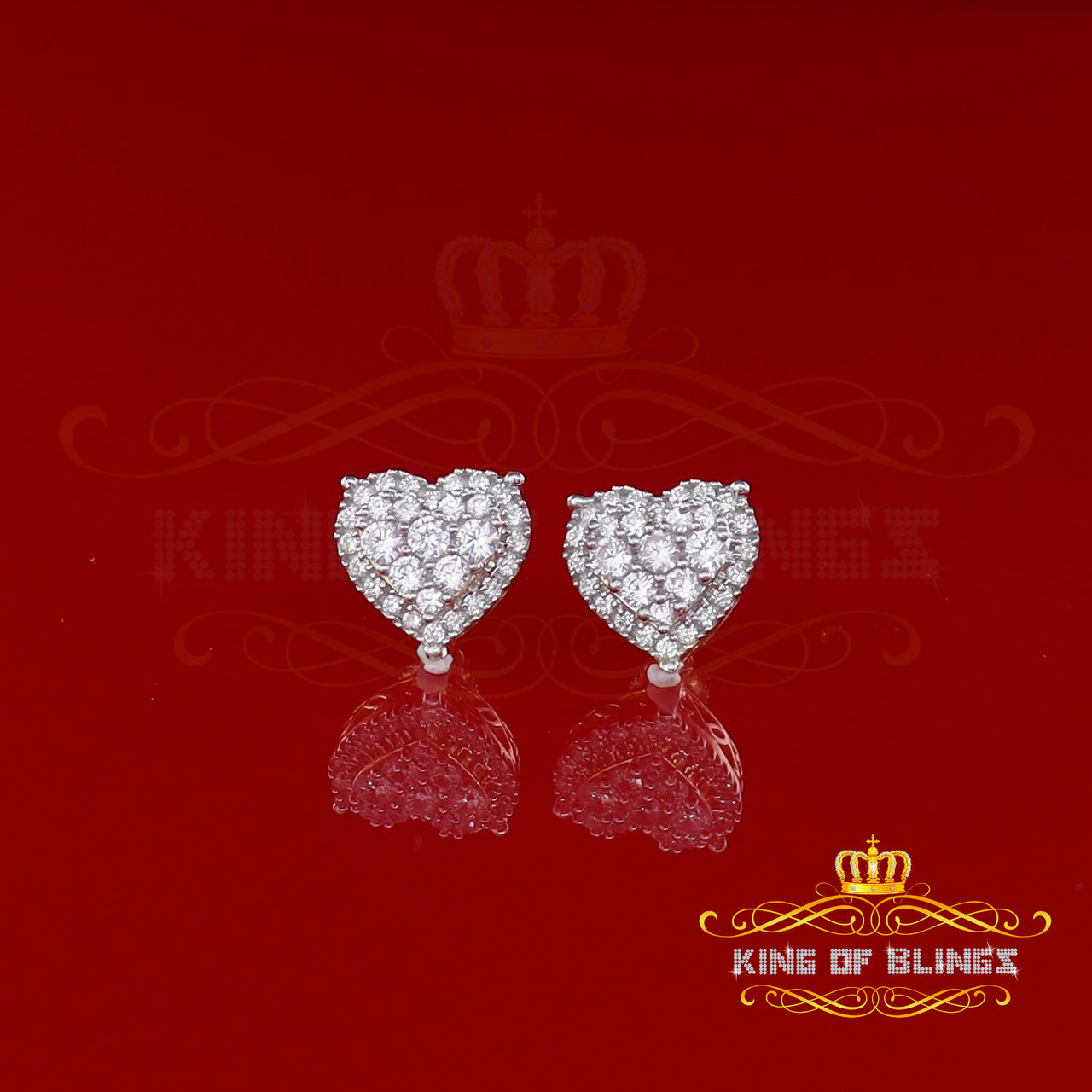 King of Bling's Aretes Para Hombre 925 Yellow Silver 1.64ct Cubic Zirconia Heart Women's Earring