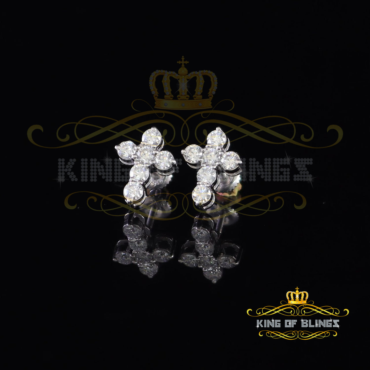 King of Bling's 1.00ct Moissanite White 925 Sterling Silver Women's Cross Earrings