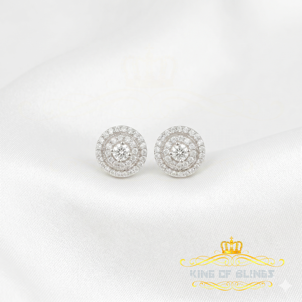 King of Bling's White Silver 925 Aretes Para Hombre 0.92ct Cubic Zirconia Women's Round Earring